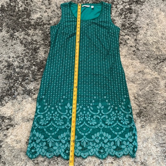 Isaac Mizrahi Green Petite Engineered Bi-Color Lace Midi Dress Size M/P - Picture 8 of 16